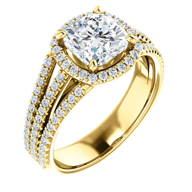 Cushion Shape Halo Three-Row Engagement Ring - Michael E. Minden Diamond Jewelers