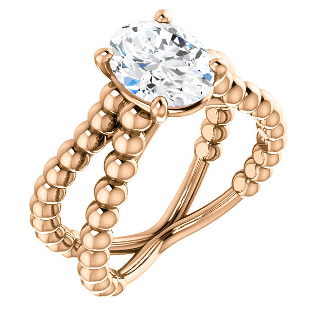 Oval Beaded Solitaire 'X' Ring - Michael E. Minden Diamond Jewelers