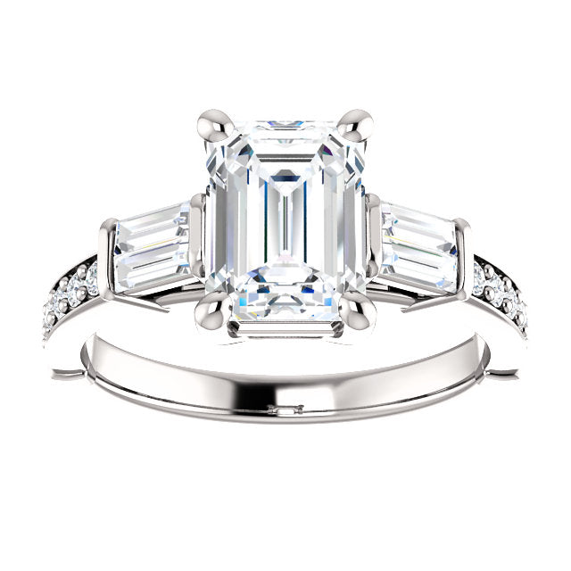 Emerald Baguette Accent Engagement Ring - Michael E. Minden Diamond Jewelers