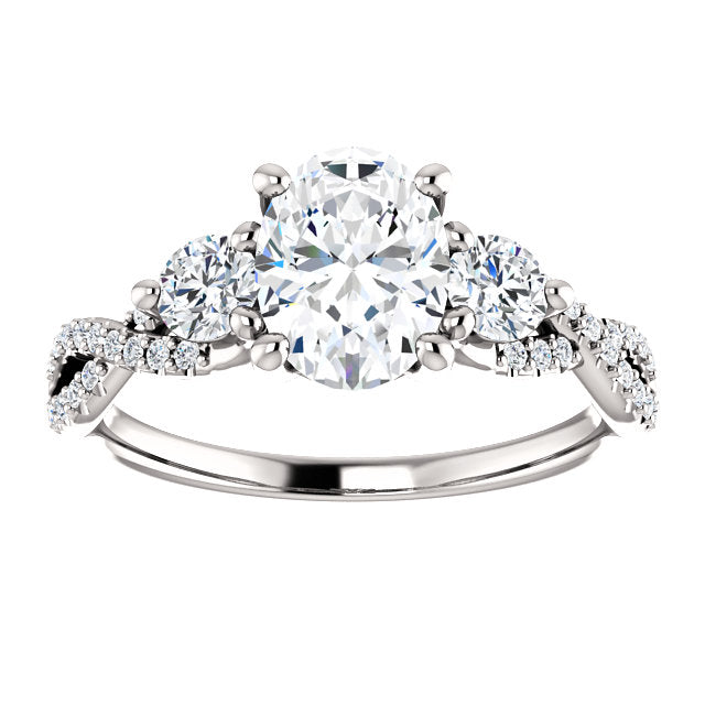 Oval Three-Stone Twisted Detail Engagement Ring - Michael E. Minden Diamond Jewelers