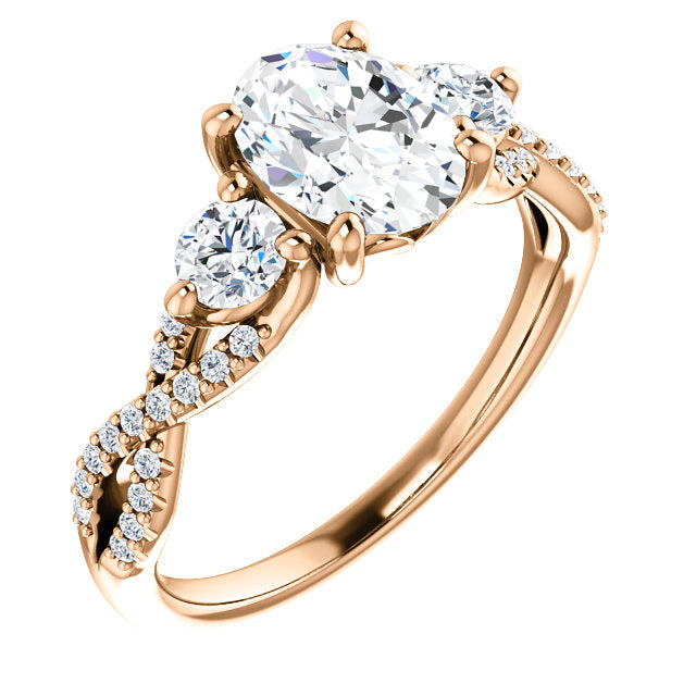 Oval Three-Stone Twisted Detail Engagement Ring - Michael E. Minden Diamond Jewelers