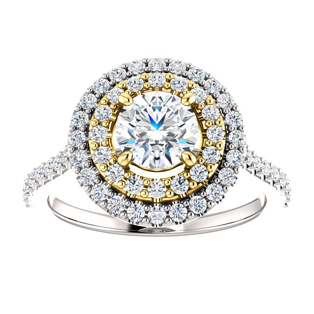 Double Halo Two-Tone Prong Set Engagement Ring - Michael E. Minden Diamond Jewelers