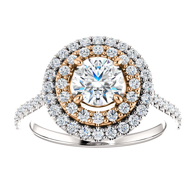 Double Halo Two-Tone Prong Set Engagement Ring - Michael E. Minden Diamond Jewelers