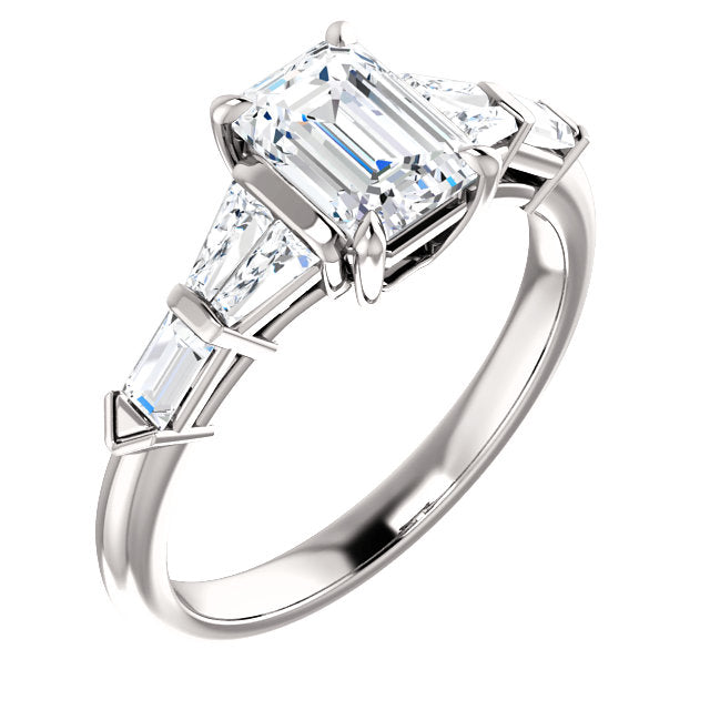 Emerald Detailed Side Stone Engagement Ring - Michael E. Minden Diamond Jewelers
