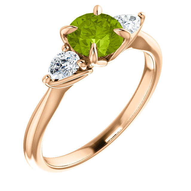 Colored Stone (Peridot) Three-Stone Round and Pear Engagement Ring - Michael E. Minden Diamond Jewelers