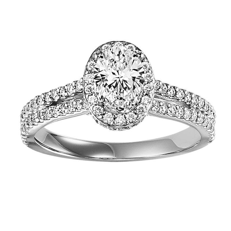 Oval Halo Double Shank Engagement Ring - Michael E. Minden Diamond Jewelers