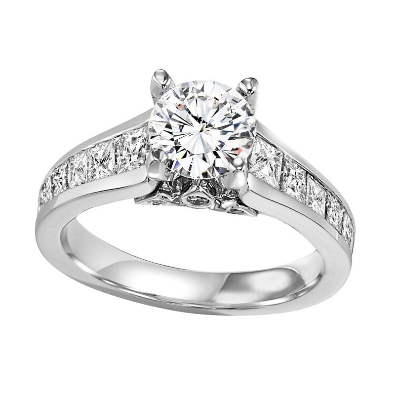 Round with Princess Cut Setting Engagement Ring - Michael E. Minden Diamond Jewelers