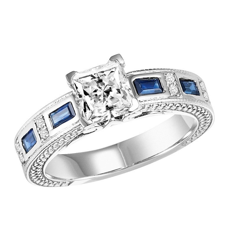 Princess Cut Sapphire Detail Engagement Ring - Michael E. Minden Diamond Jewelers