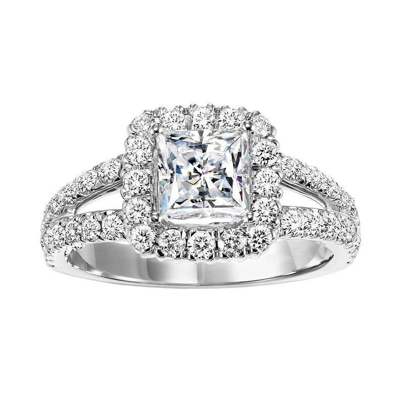 Princess Cut Halo Split Shank Engagement Ring - Michael E. Minden Diamond Jewelers