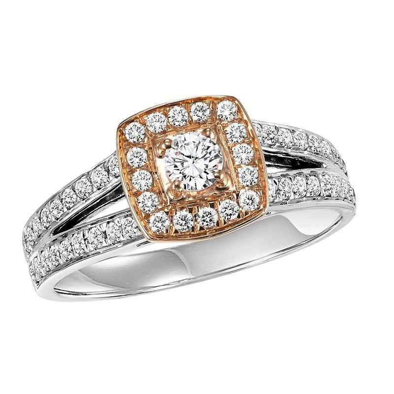 Round Cut Two-Tone Square Halo Engagement Ring - Michael E. Minden Diamond Jewelers
