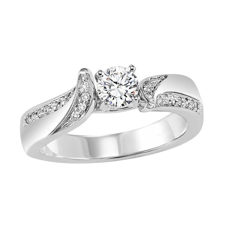 Round Cut White Gold and Diamond Swirl Engagement Ring - Michael E. Minden Diamond Jewelers