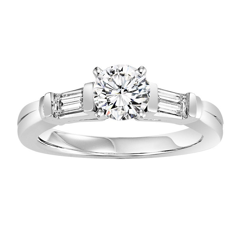 Round Cut with Emerald Side Detail Engagement Ring - Michael E. Minden Diamond Jewelers
