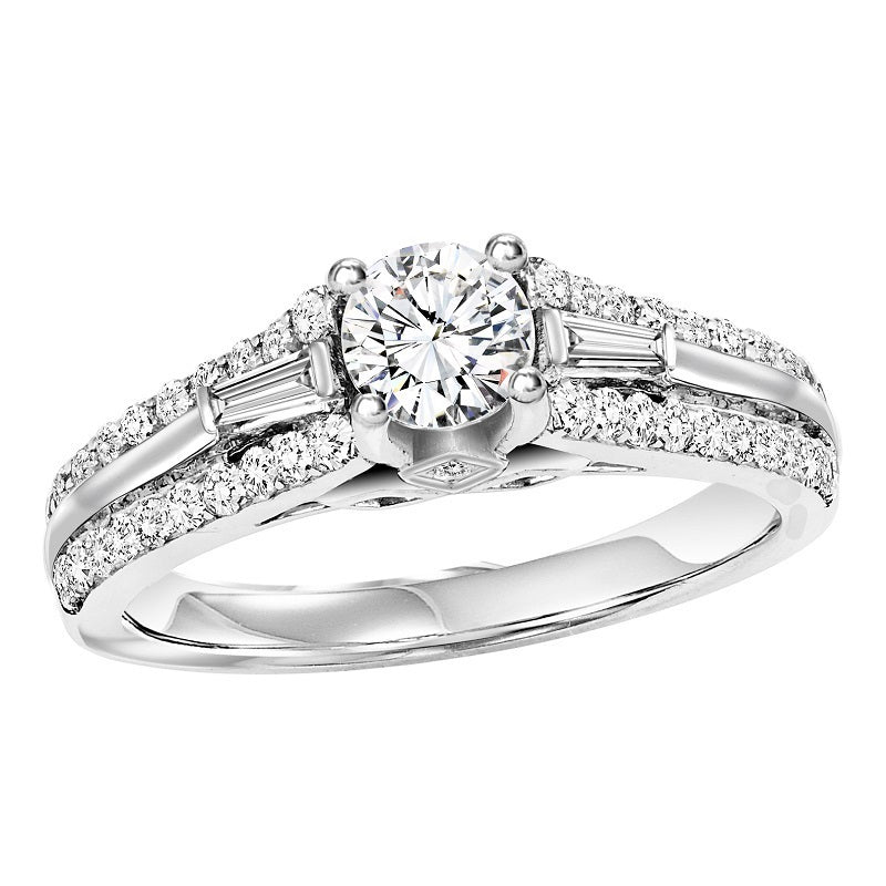 Round Cut with Emerald Detailed Shank Engagement Ring - Michael E. Minden Diamond Jewelers