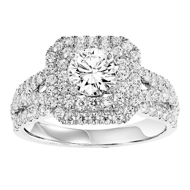 Round with Square Halo Inner Twisted Engagement Ring - Michael E. Minden Diamond Jewelers
