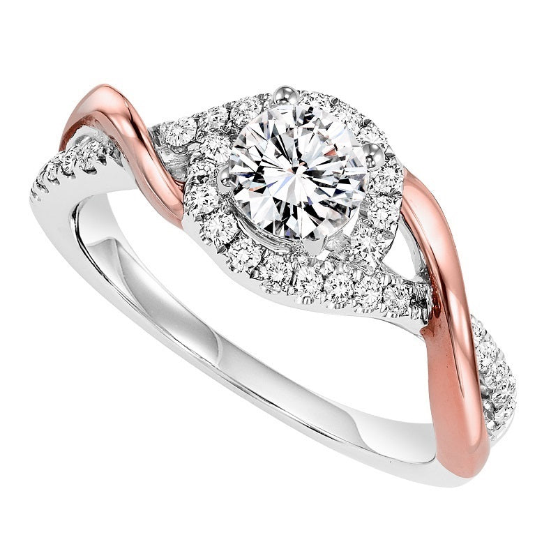 Two-Tone Rose Gold Wrapped Halo Engagement Ring - Michael E. Minden Diamond Jewelers