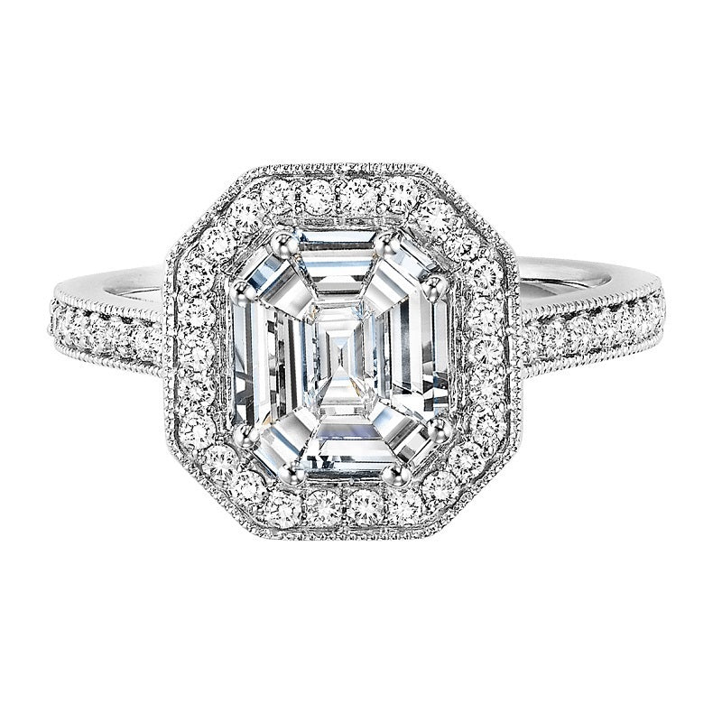 Emerald Dimensional Halo Engagement Ring - Michael E. Minden Diamond Jewelers