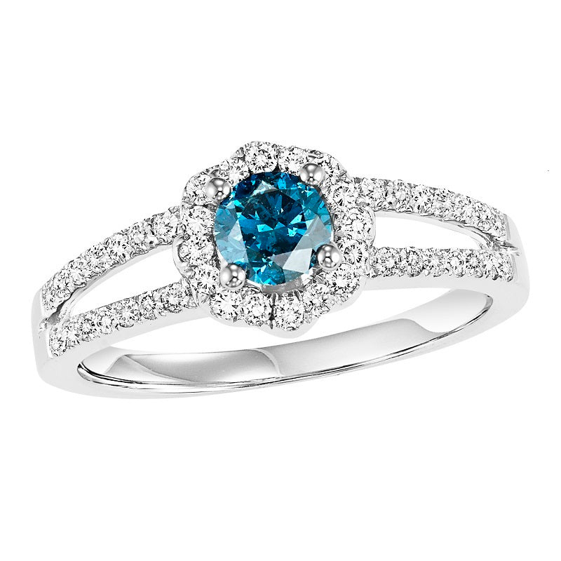 Colored Stone Halo Split Shank Engagement Ring - Michael E. Minden Diamond Jewelers