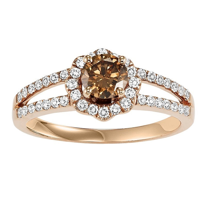 Chocolate Diamond Halo Split Shank Engagement Ring - Michael E. Minden Diamond Jewelers