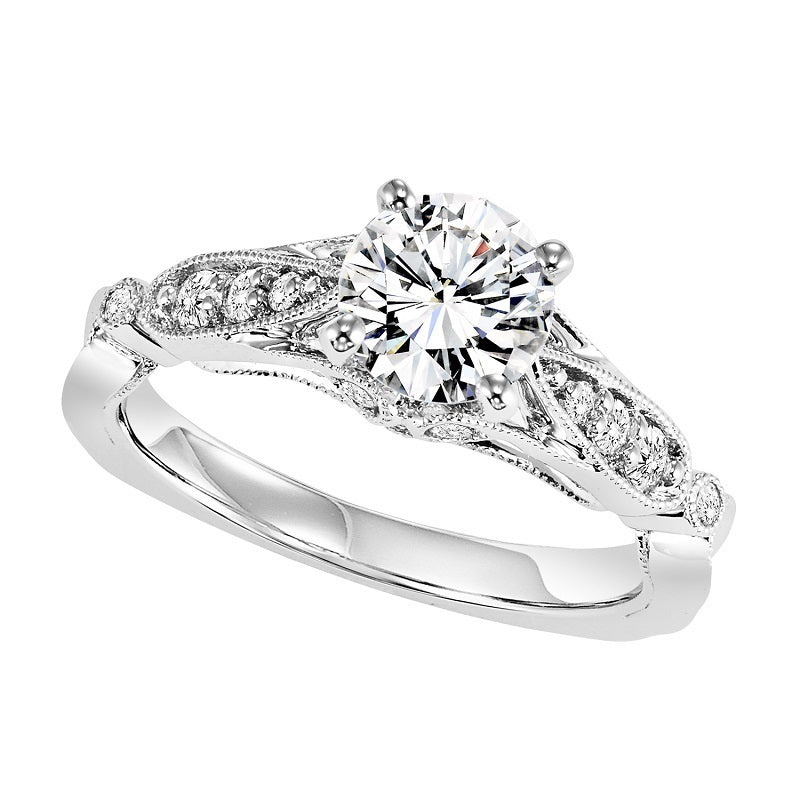 Round Cut Migrain Detailed Engagement Ring - Michael E. Minden Diamond Jewelers