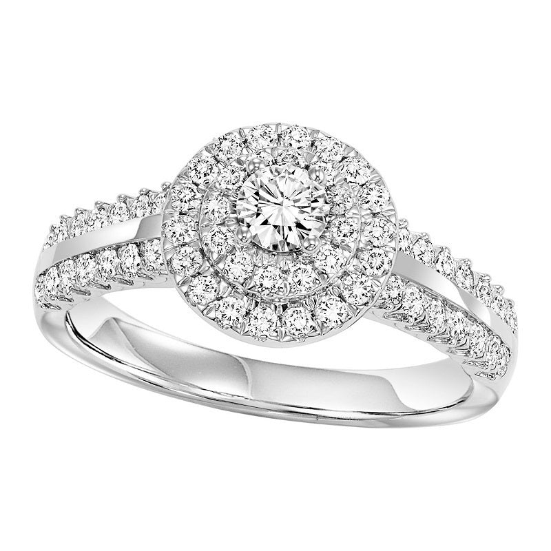 Round Halo Gold and Diamond Set Engagement Ring - Michael E. Minden Diamond Jewelers