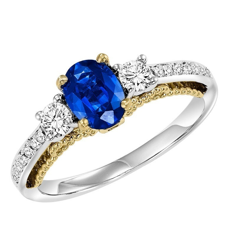 Oval Colored Stone Two-Tone Engagement Ring - Michael E. Minden Diamond Jewelers