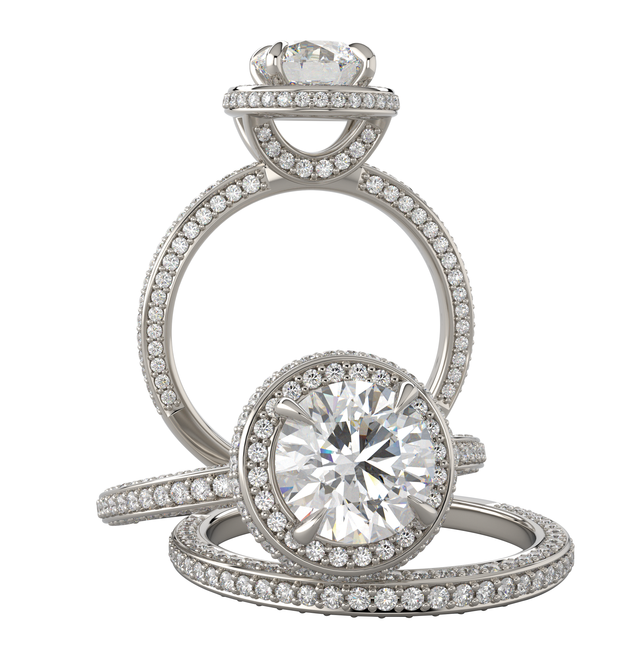White Gold Round Diamond Wedding Set with Diamond Under Gallery - Michael E. Minden Diamond Jewelers