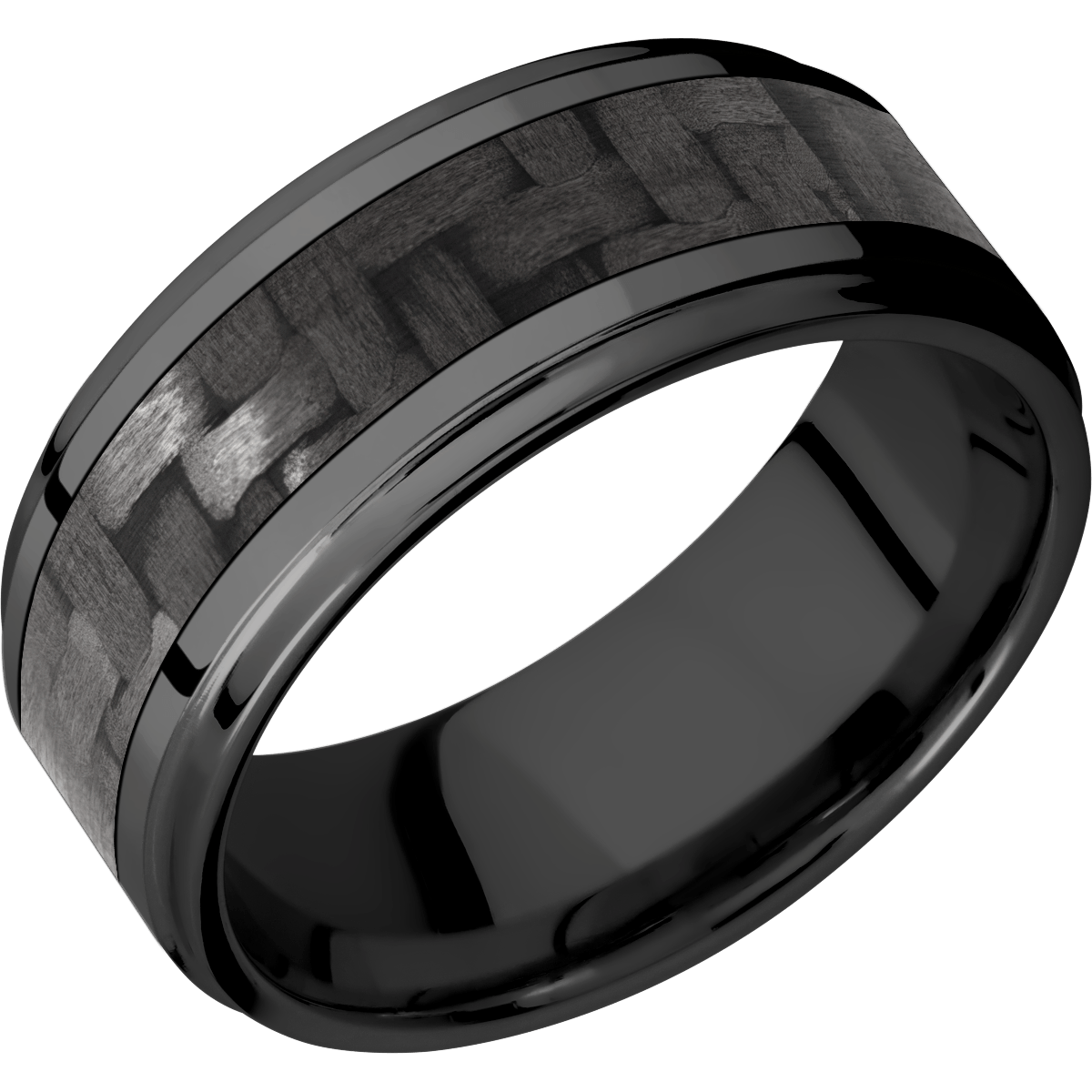 Zirconium Wedding Ring with Carbon Fiber Inlay - Michael E. Minden Diamond Jewelers