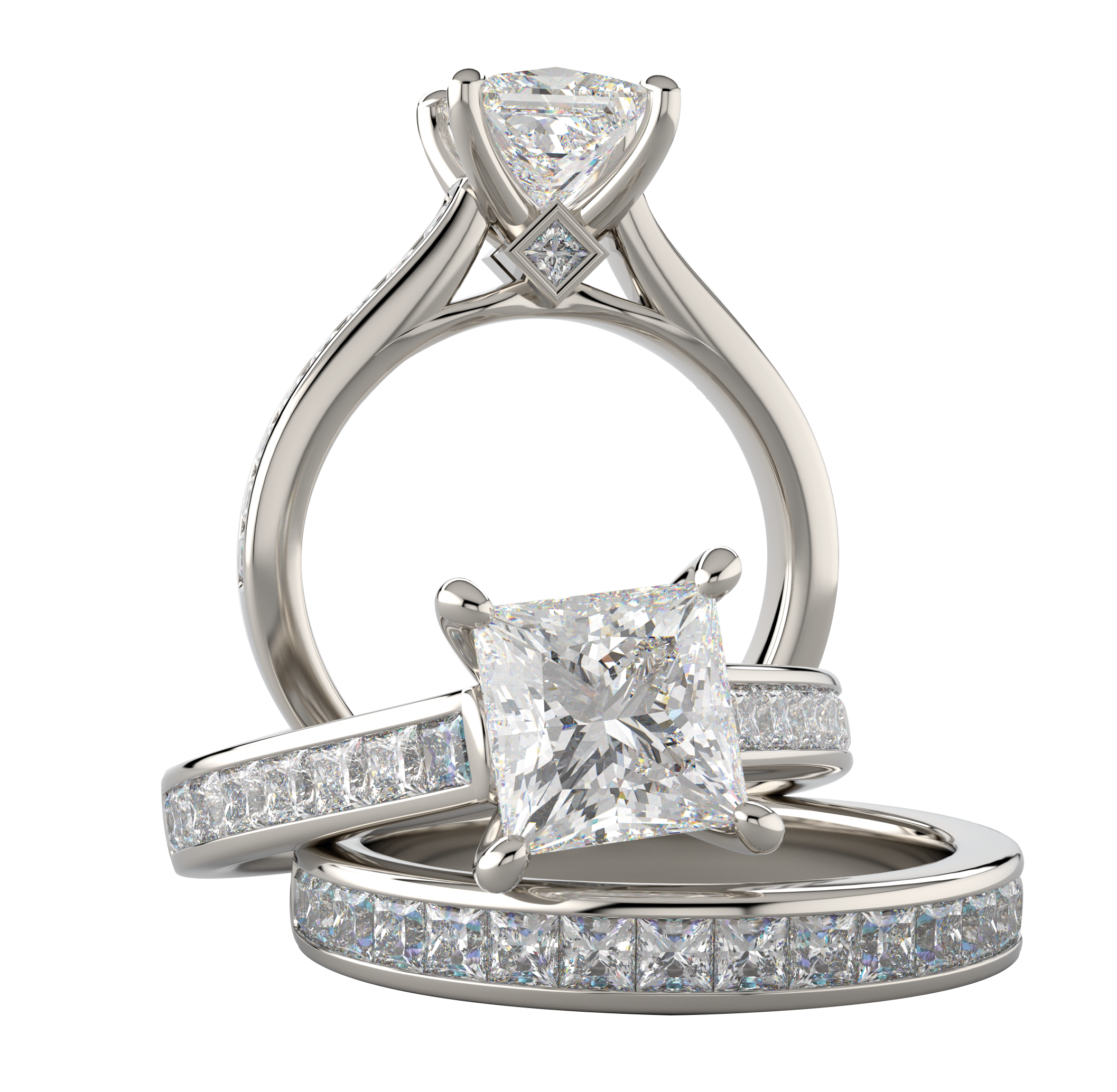 White Gold Princess Cut Wedding Ring Set - Michael E. Minden Diamond Jewelers