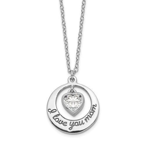 "I Love You Mom" Heart Dangle Necklace - Michael E. Minden Diamond Jewelers