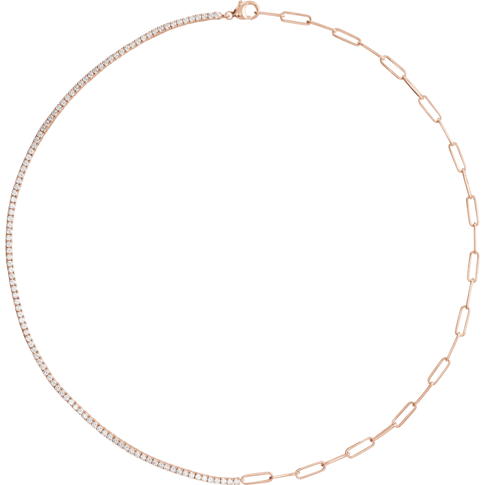 Half Diamond Line Half Chain Necklace 18" - Lab Grown