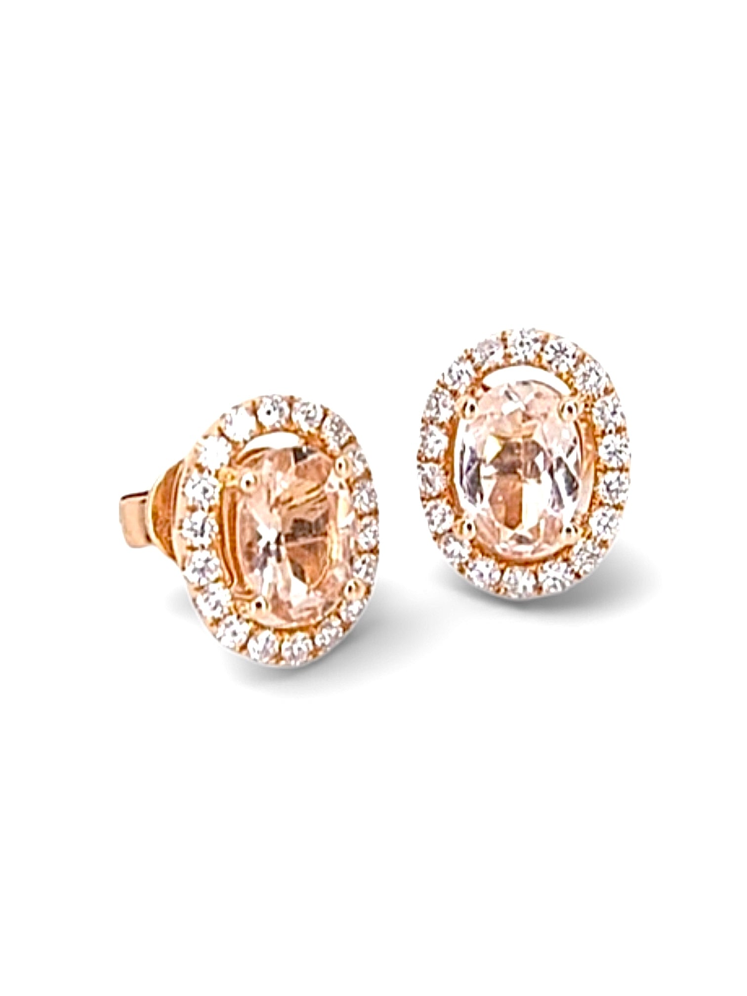Oval Morganite Diamond Halo Earrings - Michael E. Minden Diamond Jewelers - The Diamond & Wedding Ring Store