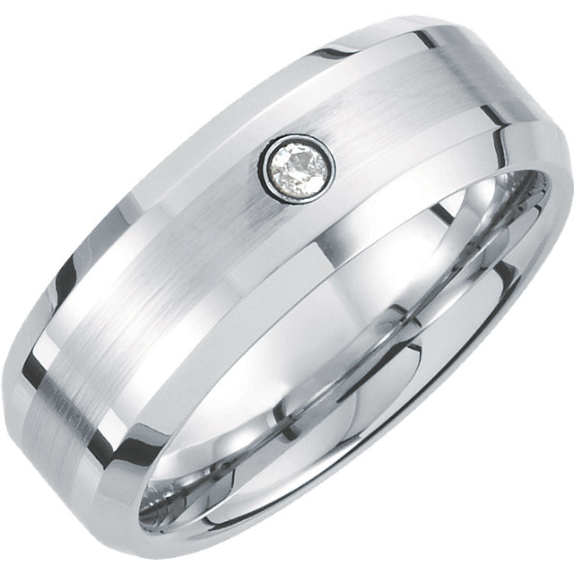 Tungsten Diamond Beveled Men's Wedding Ring - Michael E. Minden Diamond Jewelers