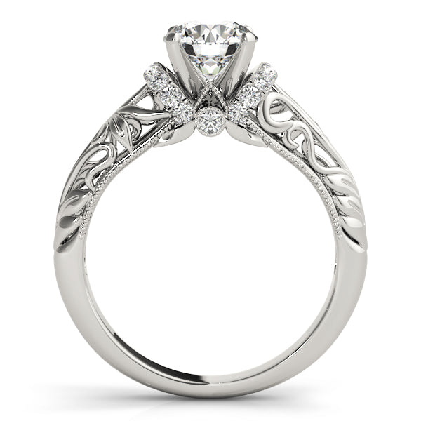 Feathered Detail Diamond Set Engagement Ring - Michael E. Minden Diamond Jewelers
