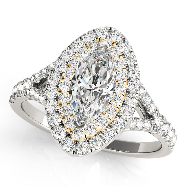 Marquise Two-Tone Double Halo Engagement Ring - Michael E. Minden Diamond Jewelers