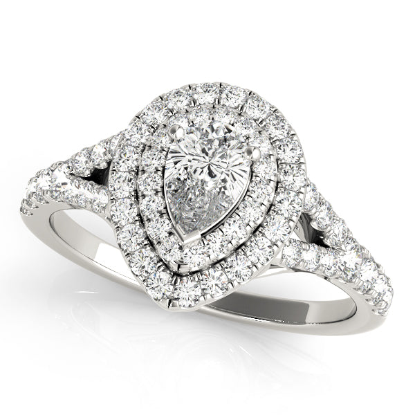 White Gold Double Halo Pear Engagement Ring - Michael E. Minden Diamond Jewelers