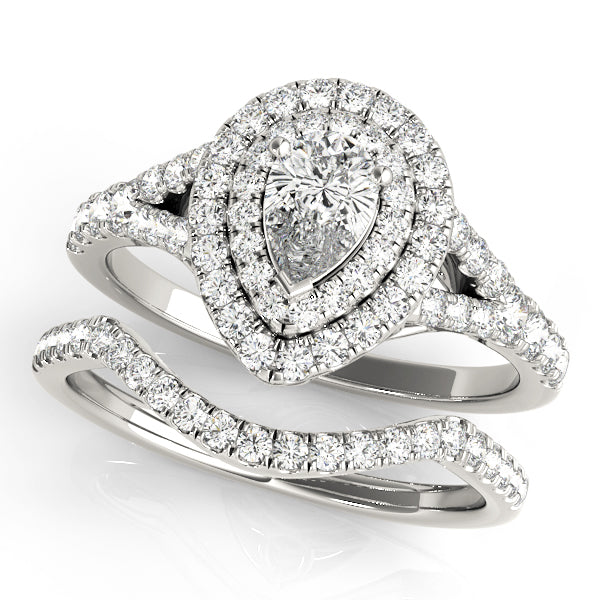 White Gold Double Halo Pear Engagement Ring - Michael E. Minden Diamond Jewelers