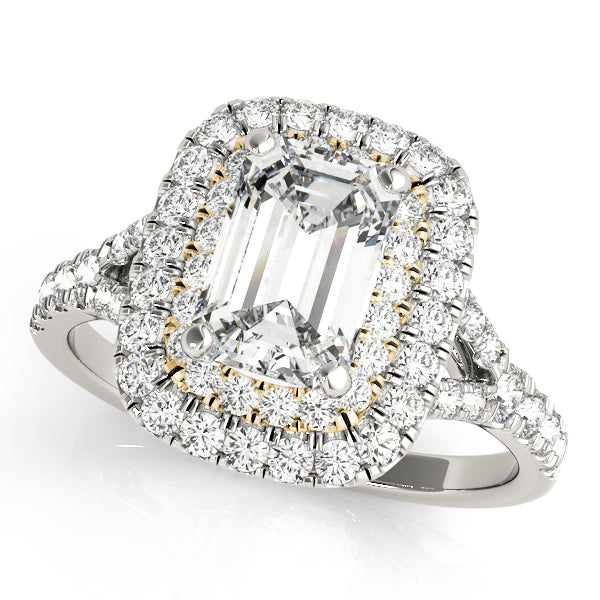 Emerald Shape Double Halo Prong Detail Engagement Ring - Michael E. Minden Diamond Jewelers