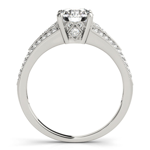 Round Wide Tapered Bead Detail Engagement Ring - Michael E. Minden Diamond Jewelers