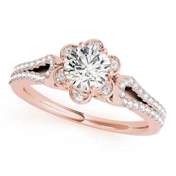 Floral Inspired Halo Split Shank Engagement Ring - Michael E. Minden Diamond Jewelers