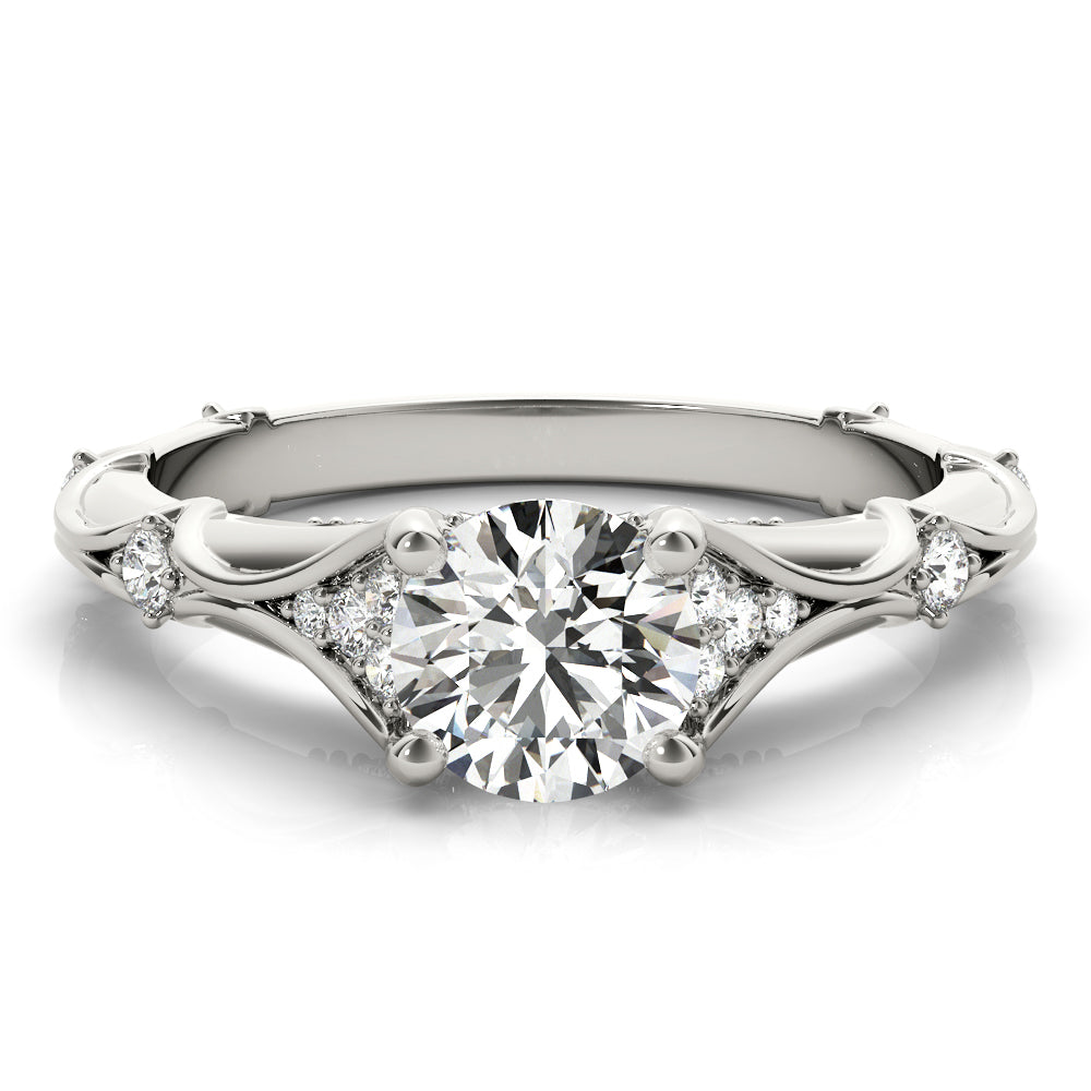 Round Unique Diamond Side Detailed Engagement Ring - Michael E. Minden Diamond Jewelers