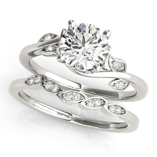 Round Leaf Detail Engagement Ring - Michael E. Minden Diamond Jewelers