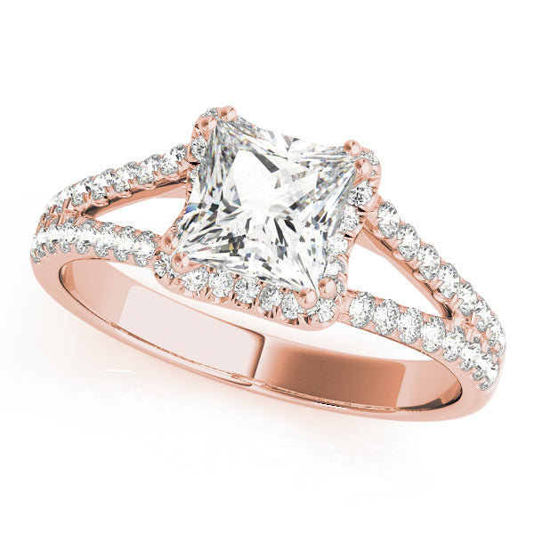 Princess Cut Halo Split Shank Engagement Ring - Michael E. Minden Diamond Jewelers