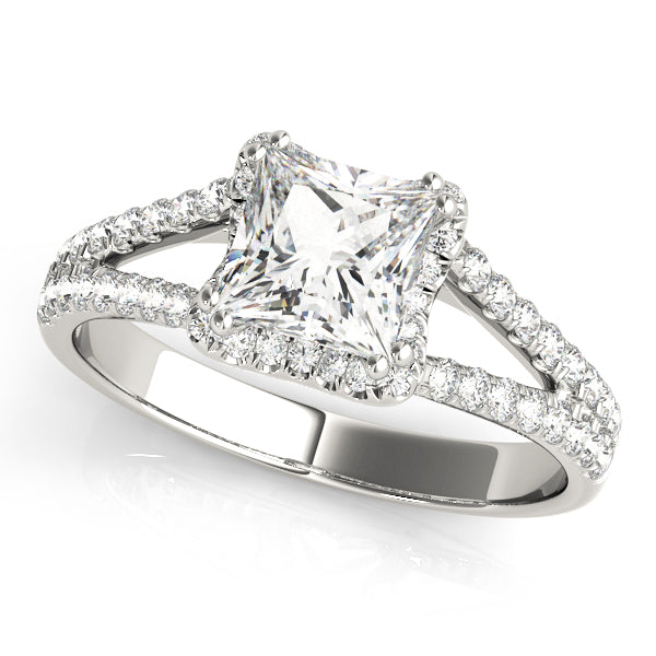 Princess Cut Halo Split Shank Engagement Ring - Michael E. Minden Diamond Jewelers