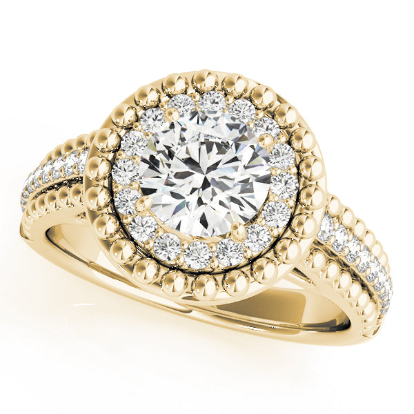 Round Double Halo Bead Detail Engagement Ring - Michael E. Minden Diamond Jewelers