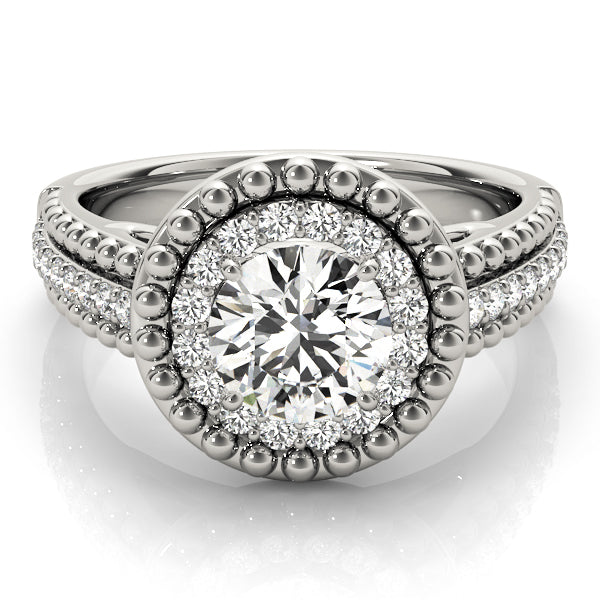 Round Double Halo Bead Detail Engagement Ring - Michael E. Minden Diamond Jewelers