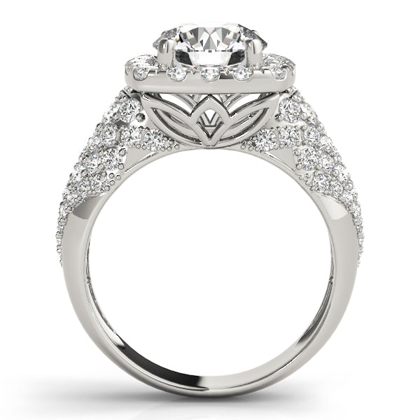 Round Cut Square Halo Multi-Stone Detail Engagement Ring - Michael E. Minden Diamond Jewelers