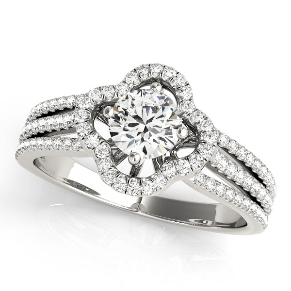 Round Cut Floral Inspired Halo Engagement Ring - Michael E. Minden Diamond Jewelers