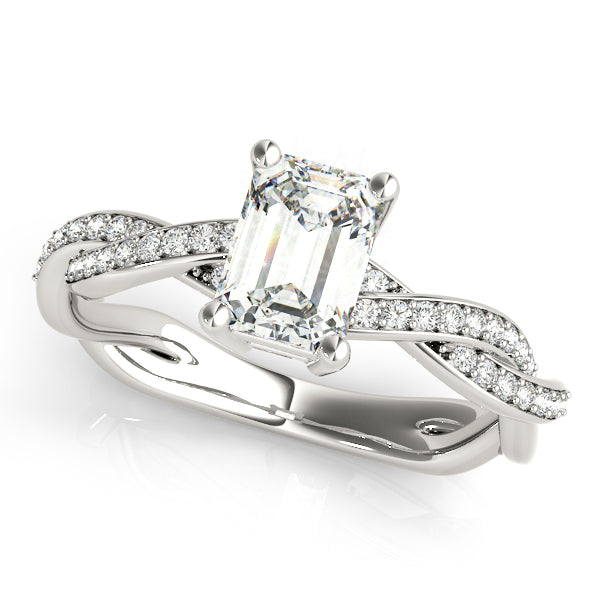 Emerald Shape Diamond Twisted Engagement Ring - Michael E. Minden Diamond Jewelers