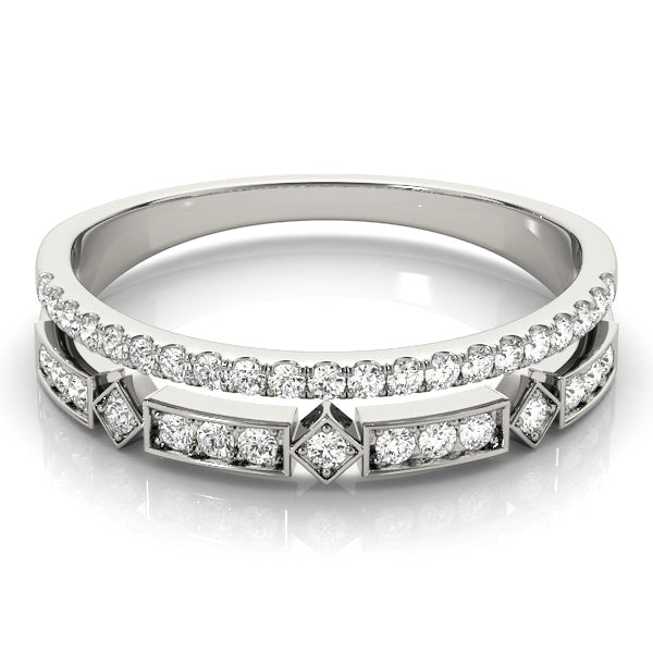 Geometric Stack Split Shank Wedding Ring - Michael E. Minden Diamond Jewelers