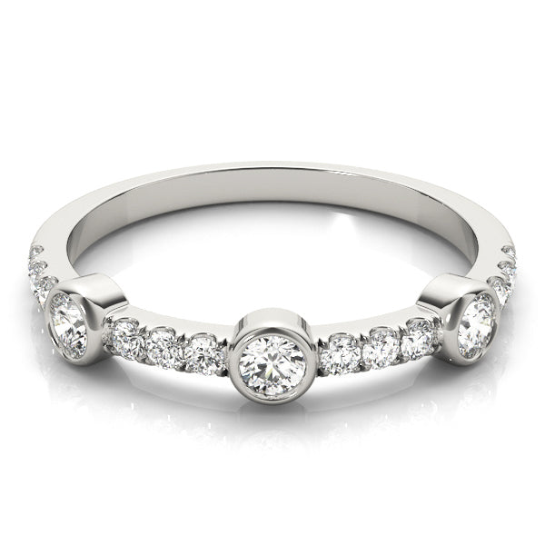 Prong-Set with Three Bezel-Set Detail Wedding Ring - Michael E. Minden Diamond Jewelers